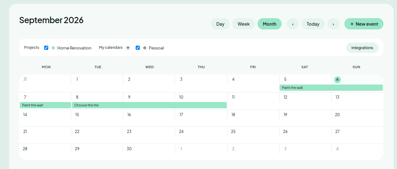 Weekly calendar view with activity bars