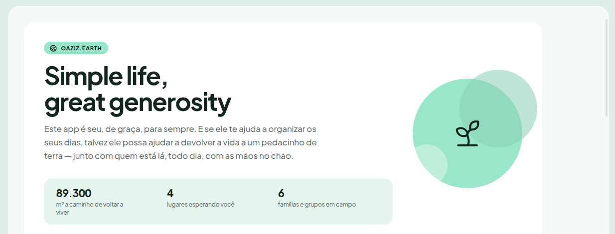 Página Regenerar mostrando m² a caminho de voltar a viver e lugares que aguardam contribuição