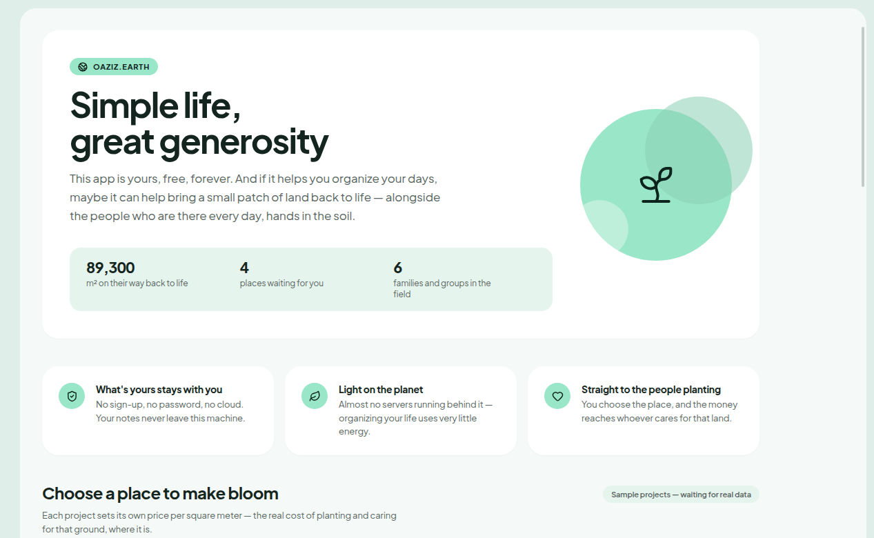 Regenerate page showing m² on their way back to life and places awaiting contribution